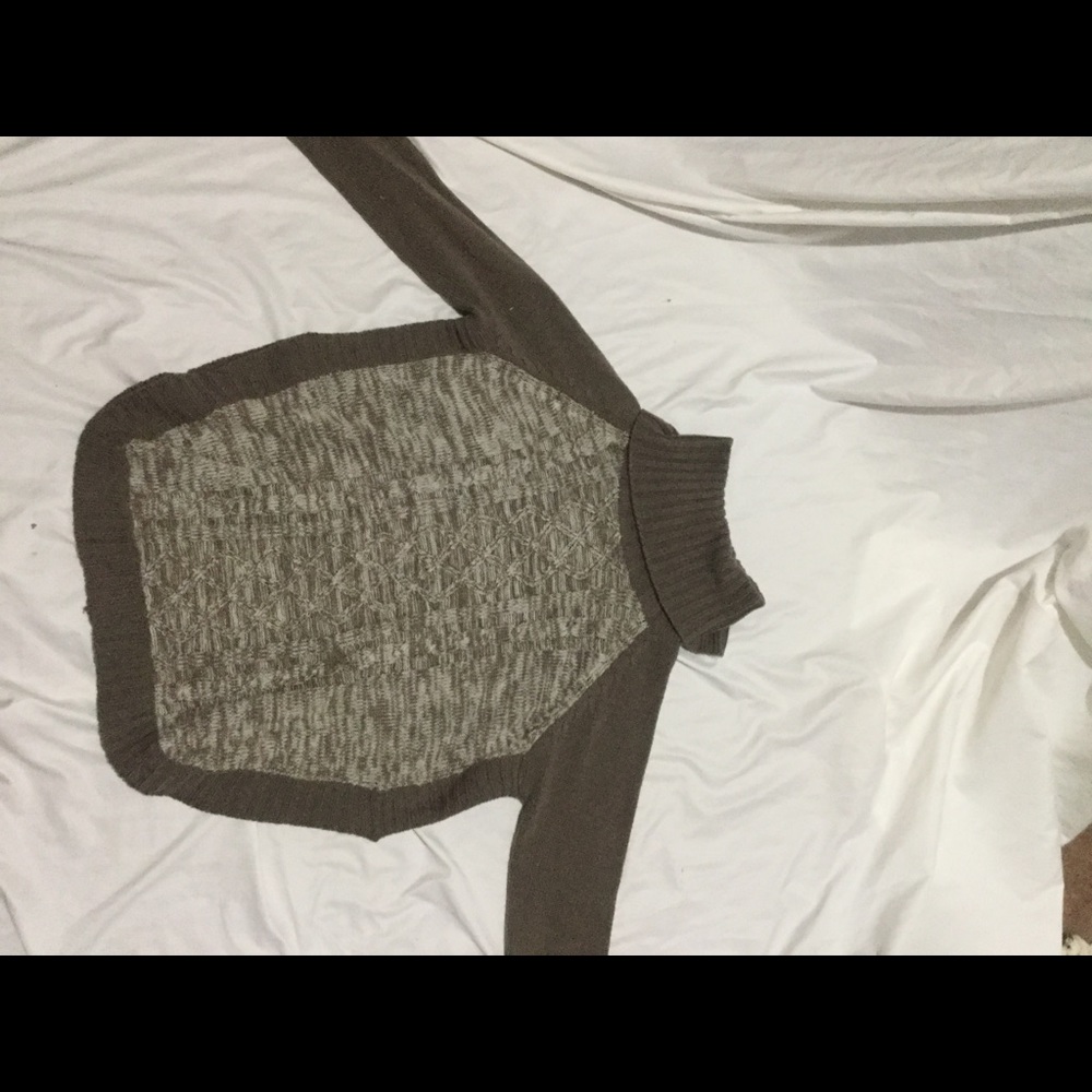 A brown turtle neck sweater